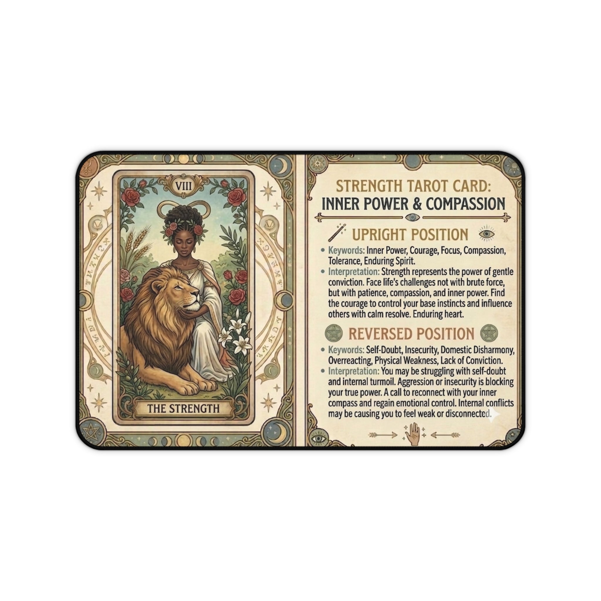 The Strength Tarot Card Desk Mat | Mystical Mouse Pad & Vintage Occult Decor