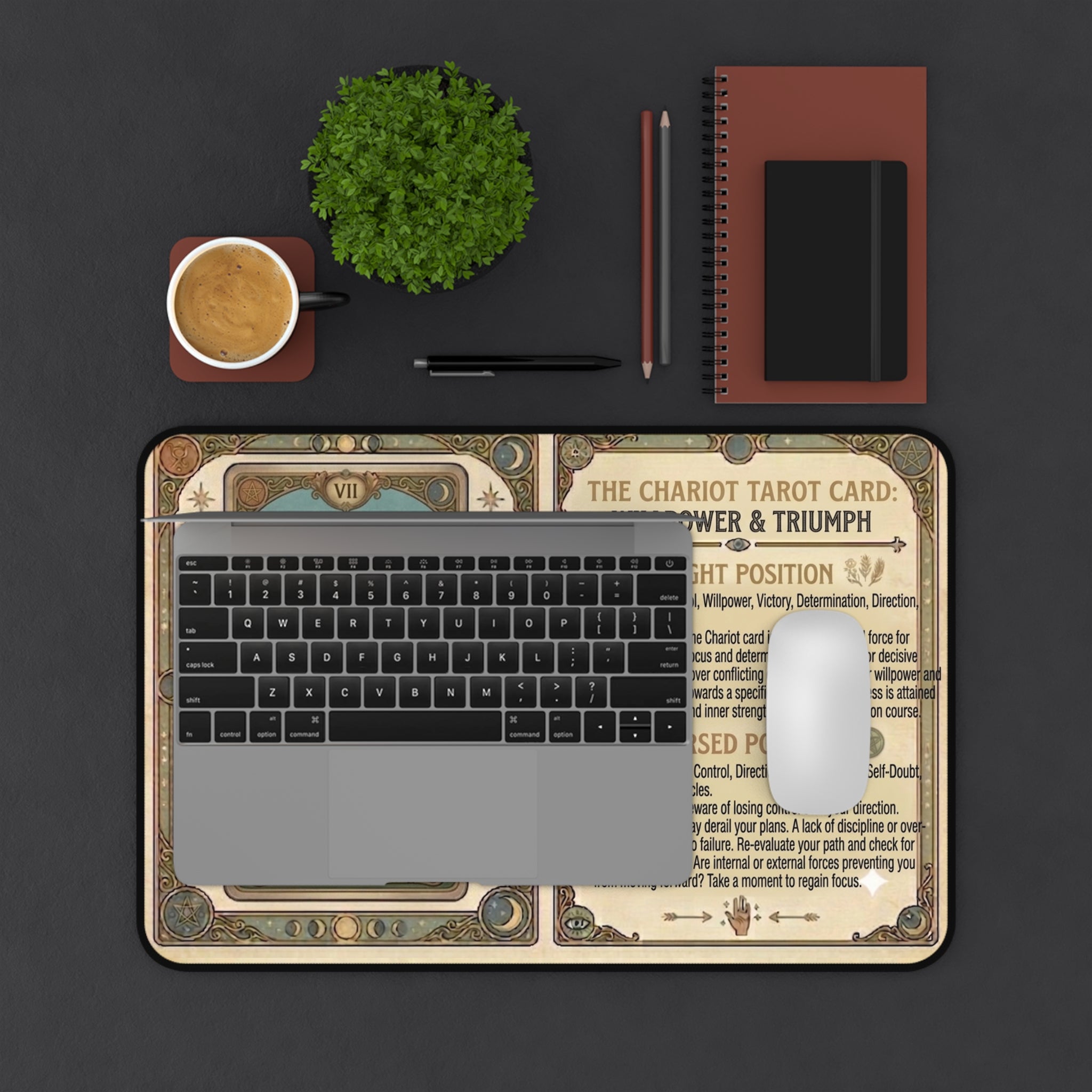 The Chariot Tarot Card Desk Mat | Mystical Mouse Pad & Vintage Occult Decor