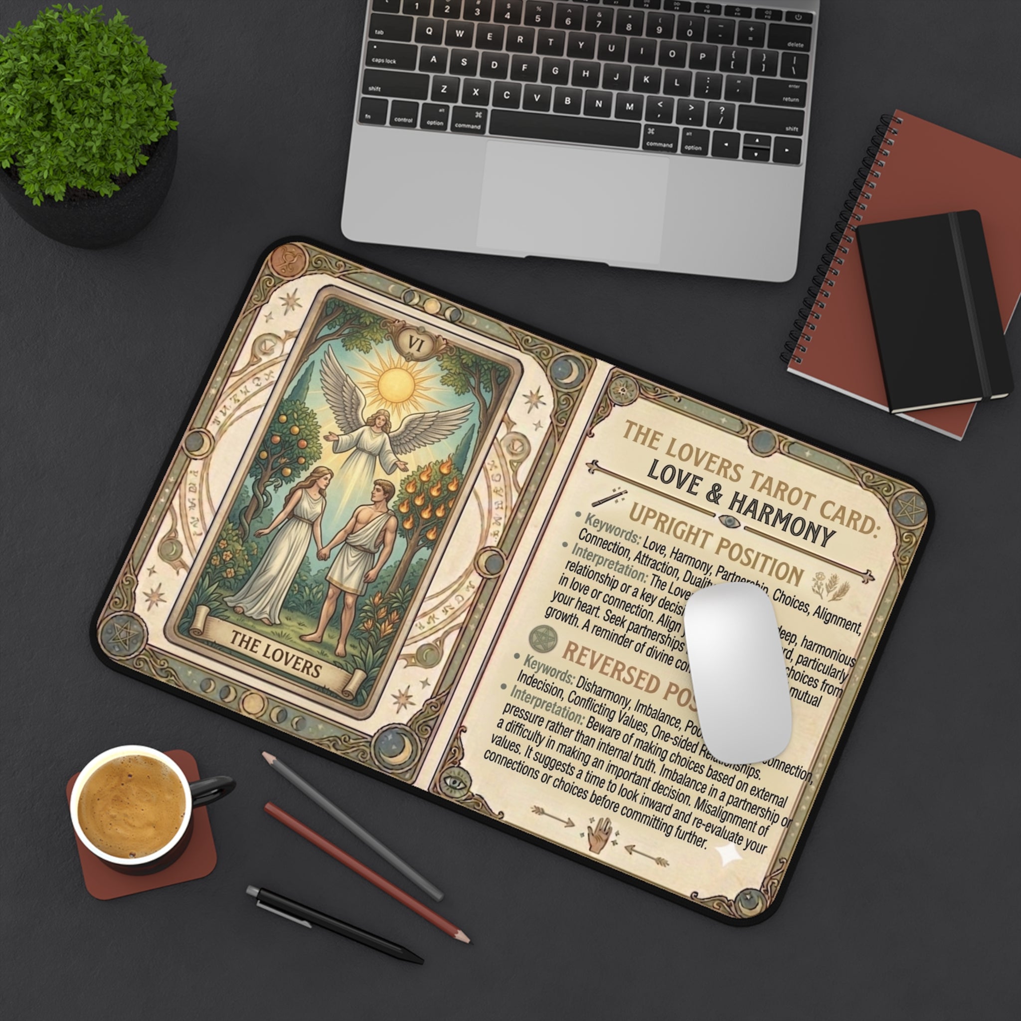 The Lovers Tarot Card Desk Mat | Mystical Mouse Pad & Vintage Occult Decor