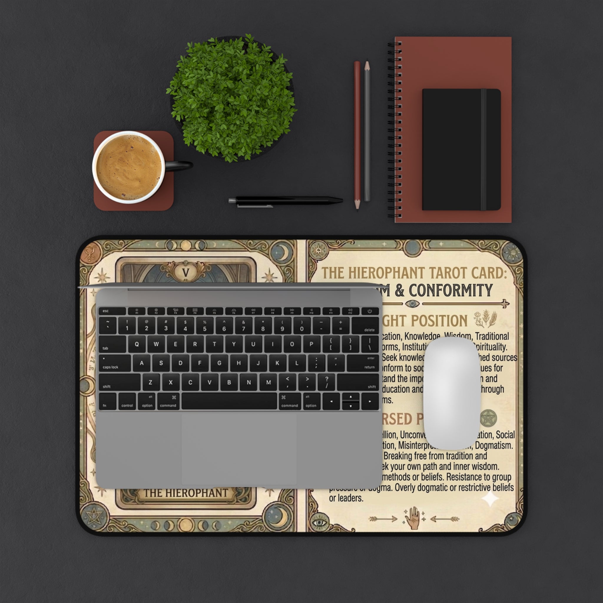 The Hierophant Tarot Card Desk Mat | Mystical Mouse Pad & Vintage Occult Decor