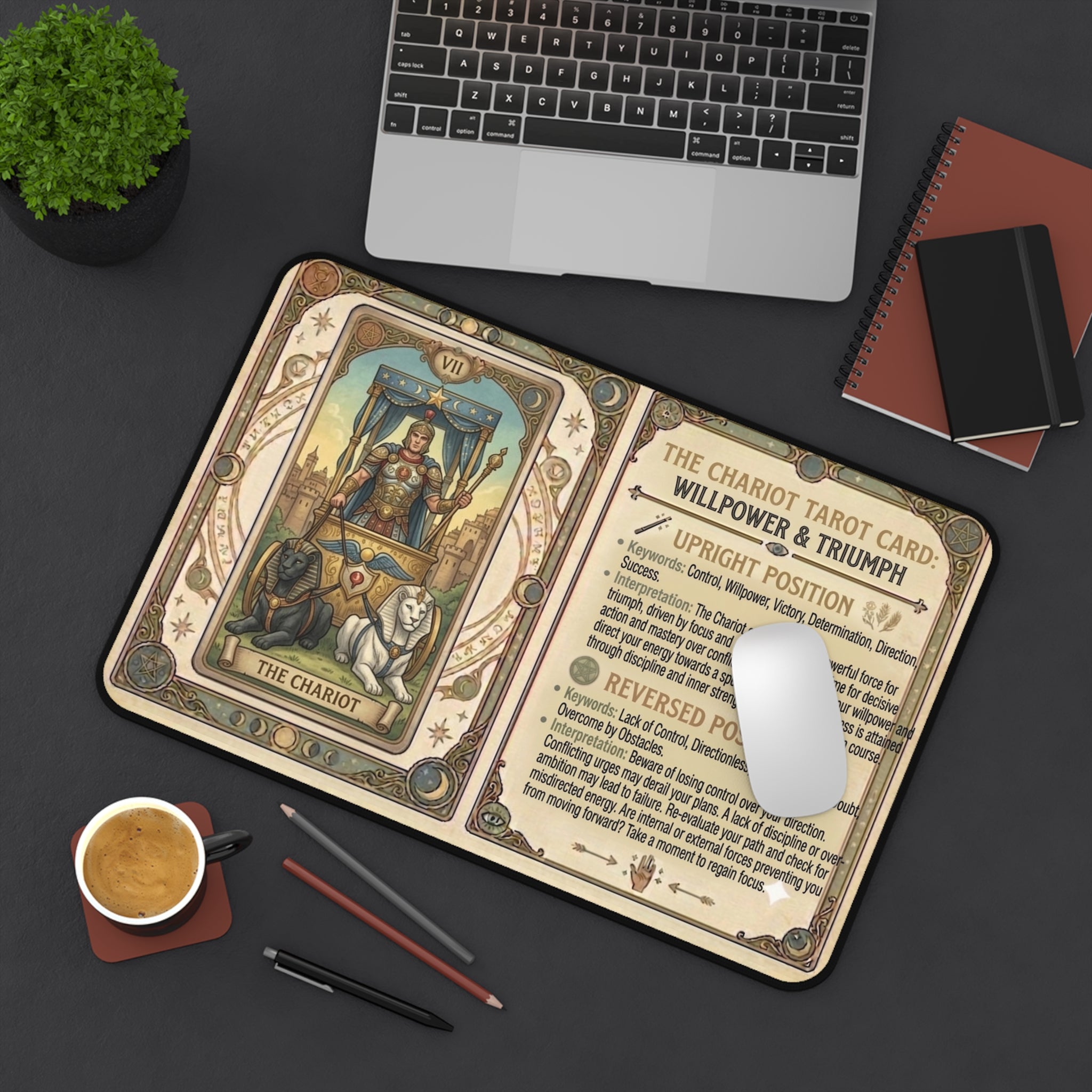 The Chariot Tarot Card Desk Mat | Mystical Mouse Pad & Vintage Occult Decor