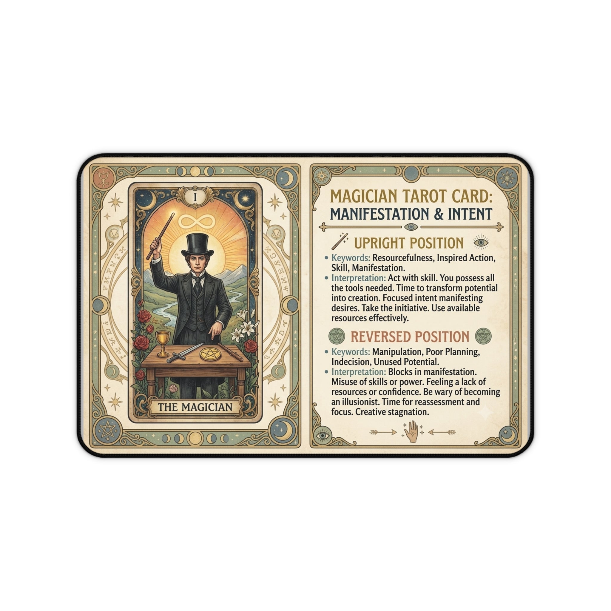 The Magician Tarot Card Desk Mat | Vintage Mystical Mouse Pad & Workspace Protector