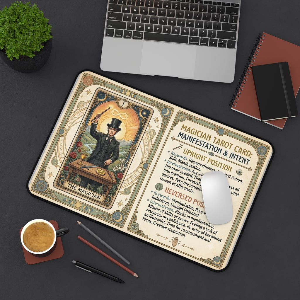 The Magician Tarot Card Desk Mat | Vintage Mystical Mouse Pad & Workspace Protector