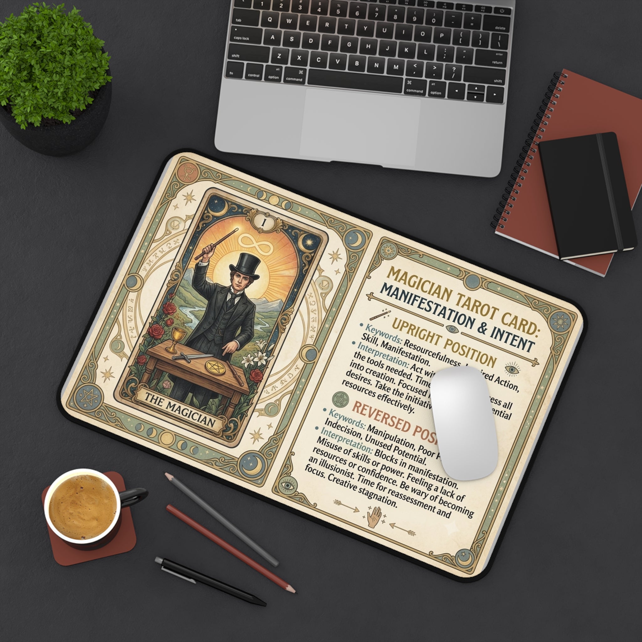 The Magician Tarot Card Desk Mat | Vintage Mystical Mouse Pad & Workspace Protector