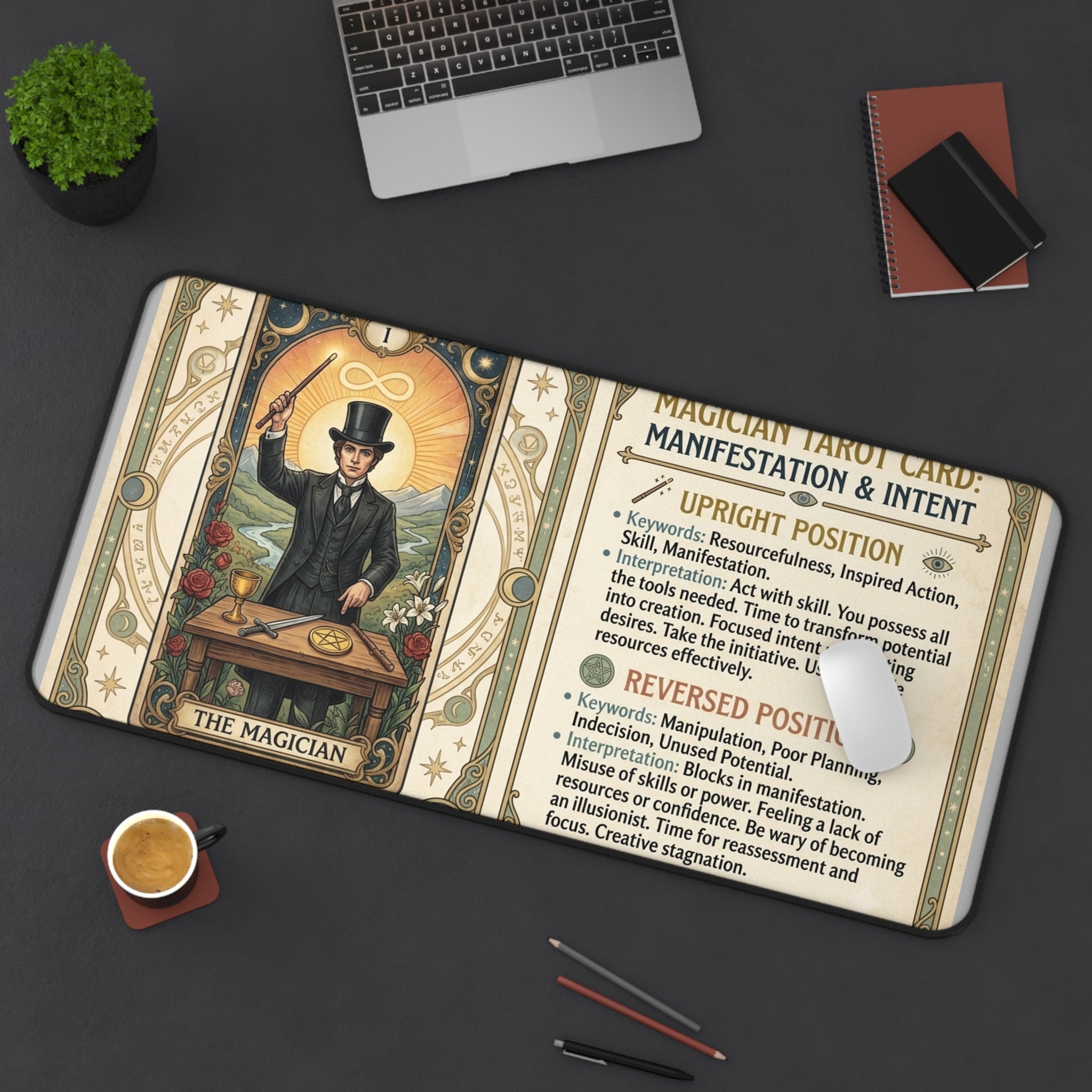 The Magician Tarot Card Desk Mat | Vintage Mystical Mouse Pad & Workspace Protector