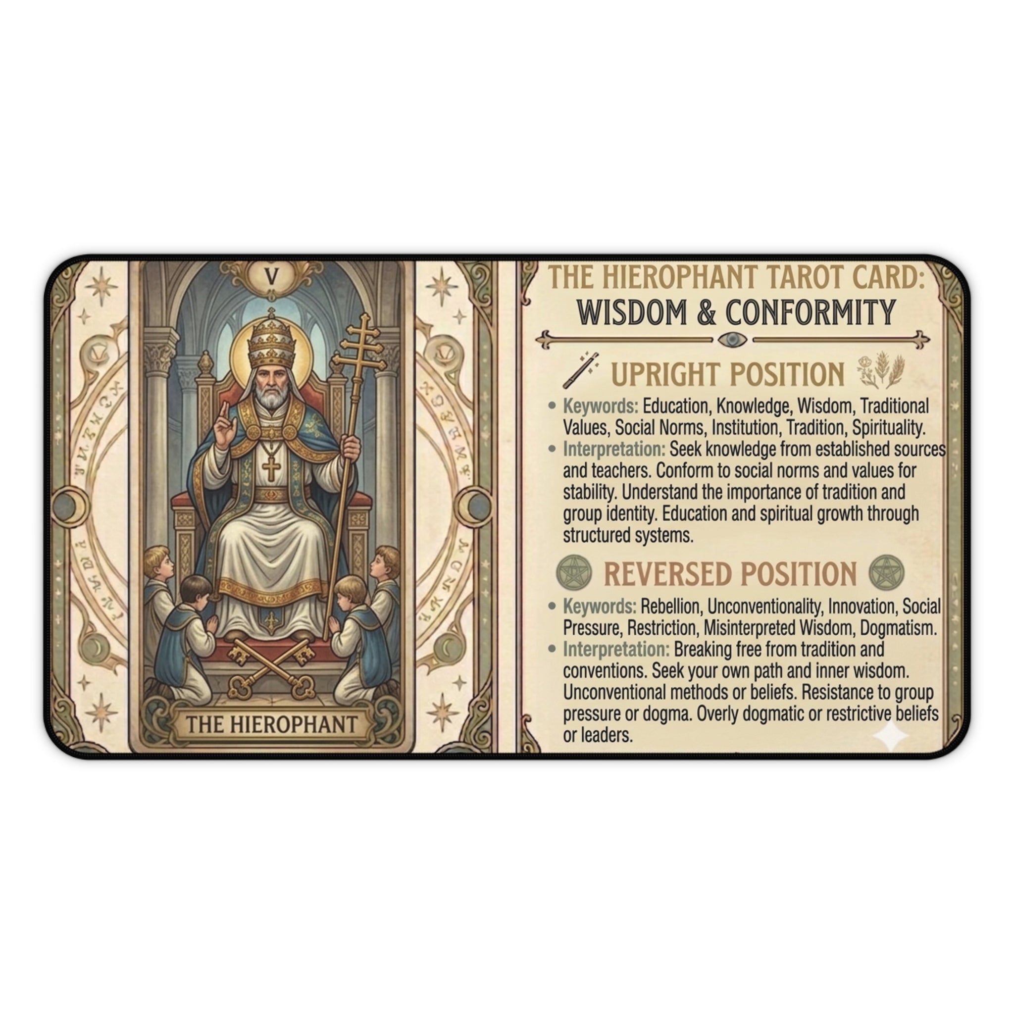The Hierophant Tarot Card Desk Mat | Mystical Mouse Pad & Vintage Occult Decor