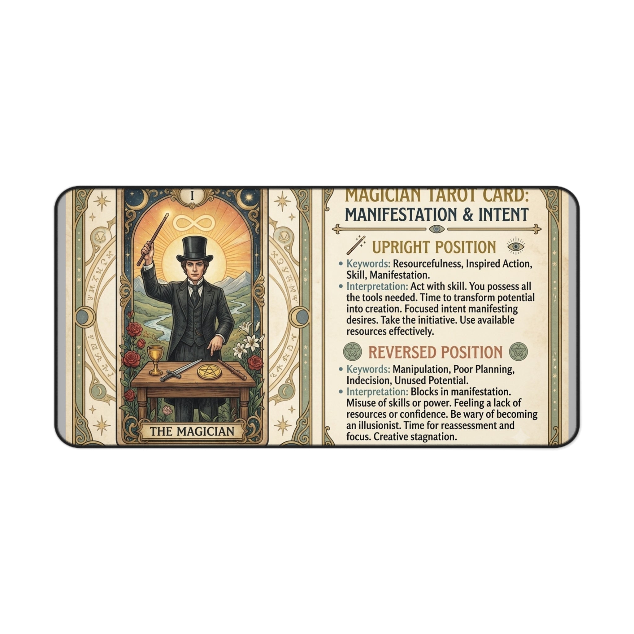 The Magician Tarot Card Desk Mat | Vintage Mystical Mouse Pad & Workspace Protector