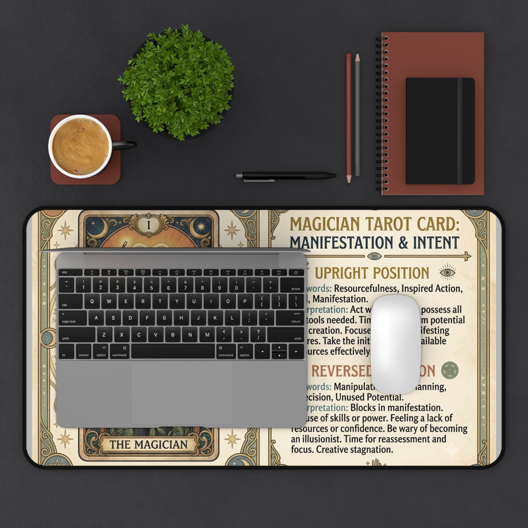The Magician Tarot Card Desk Mat | Vintage Mystical Mouse Pad & Workspace Protector