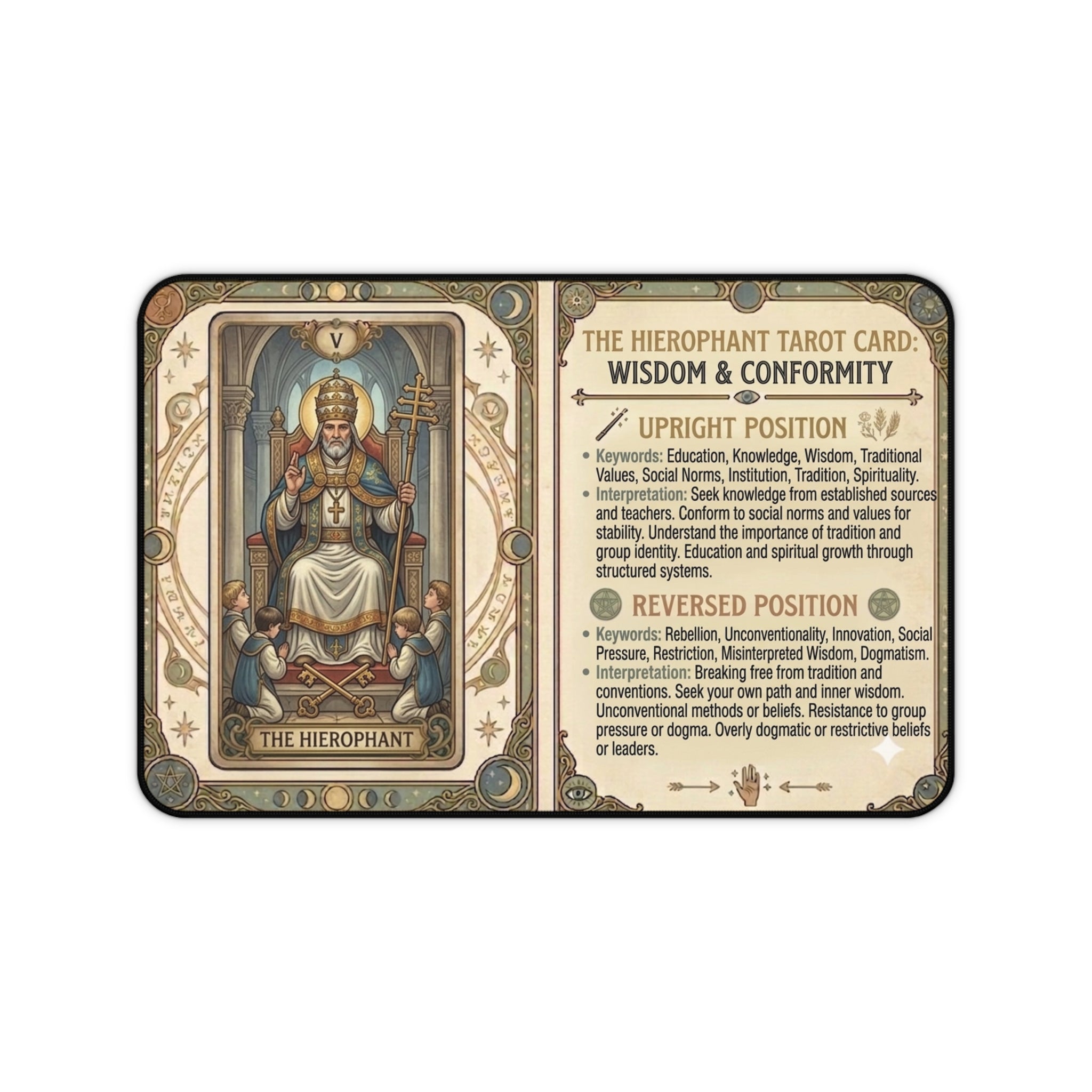 The Hierophant Tarot Card Desk Mat | Mystical Mouse Pad & Vintage Occult Decor