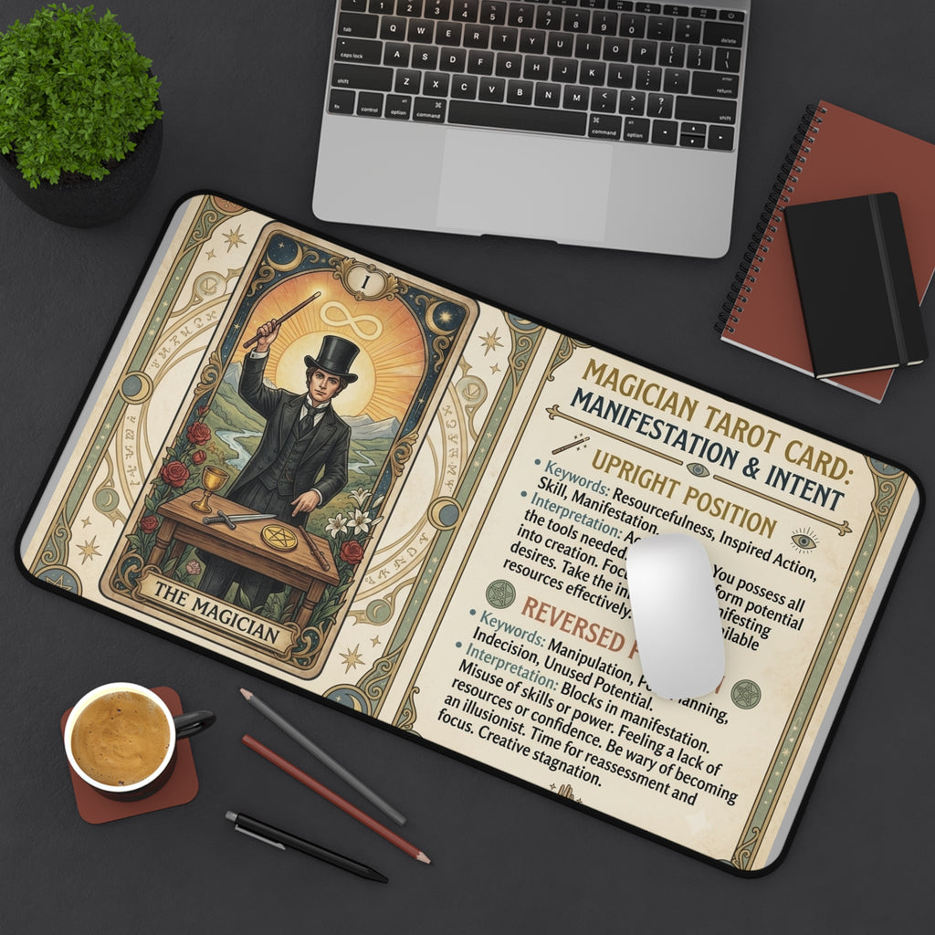 The Magician Tarot Card Desk Mat | Vintage Mystical Mouse Pad & Workspace Protector