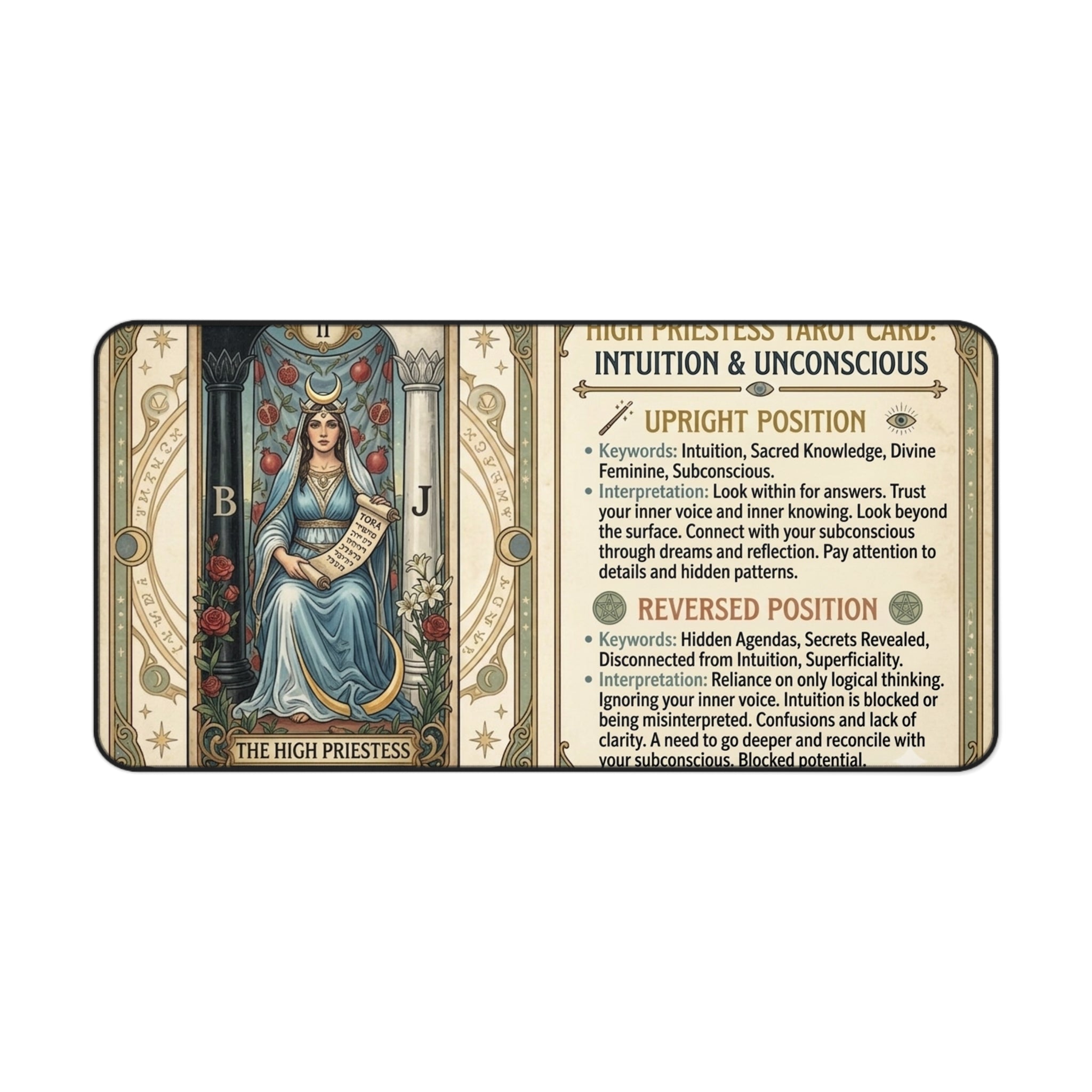 The High Priestess Tarot Card Desk Mat | Mystical Mouse Pad & Vintage Occult Decor