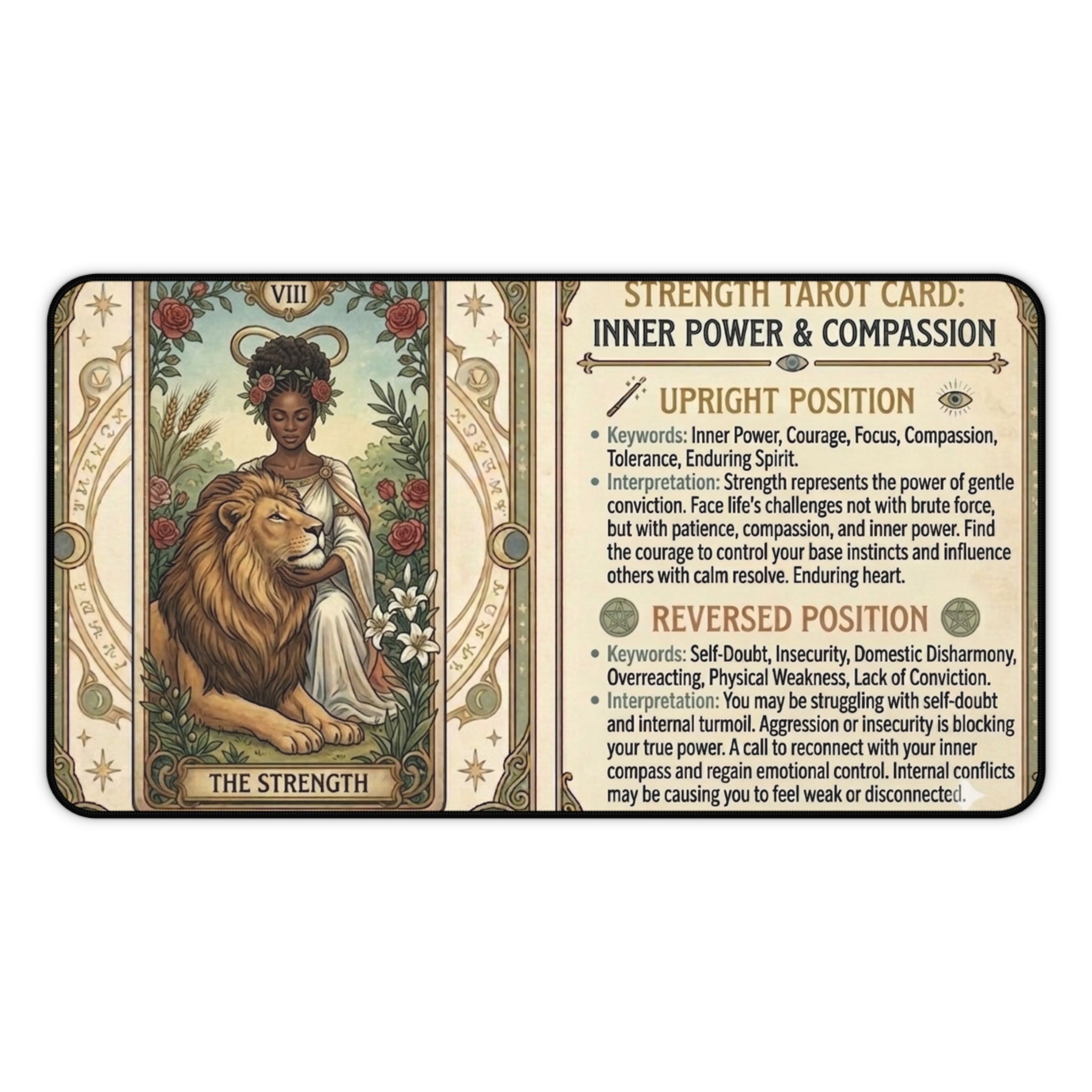 The Strength Tarot Card Desk Mat | Mystical Mouse Pad & Vintage Occult Decor