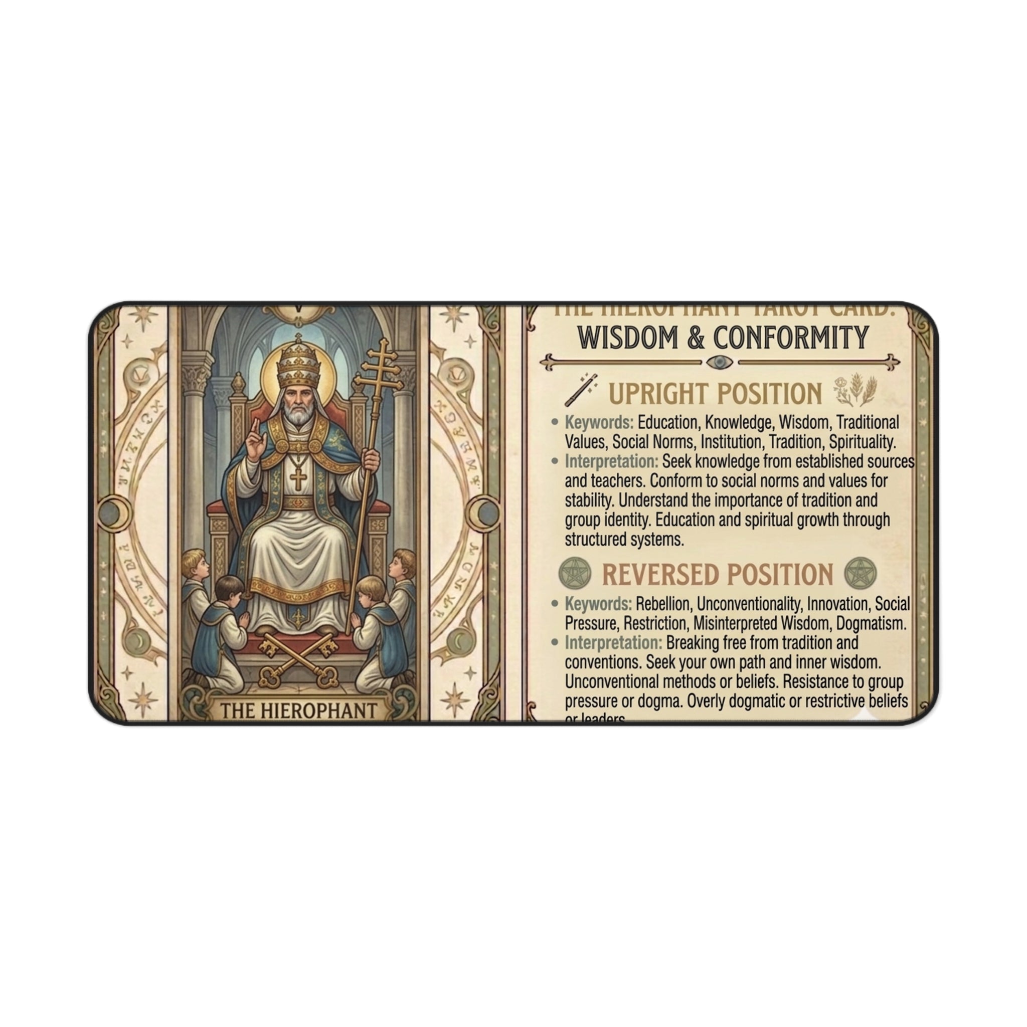 The Hierophant Tarot Card Desk Mat | Mystical Mouse Pad & Vintage Occult Decor