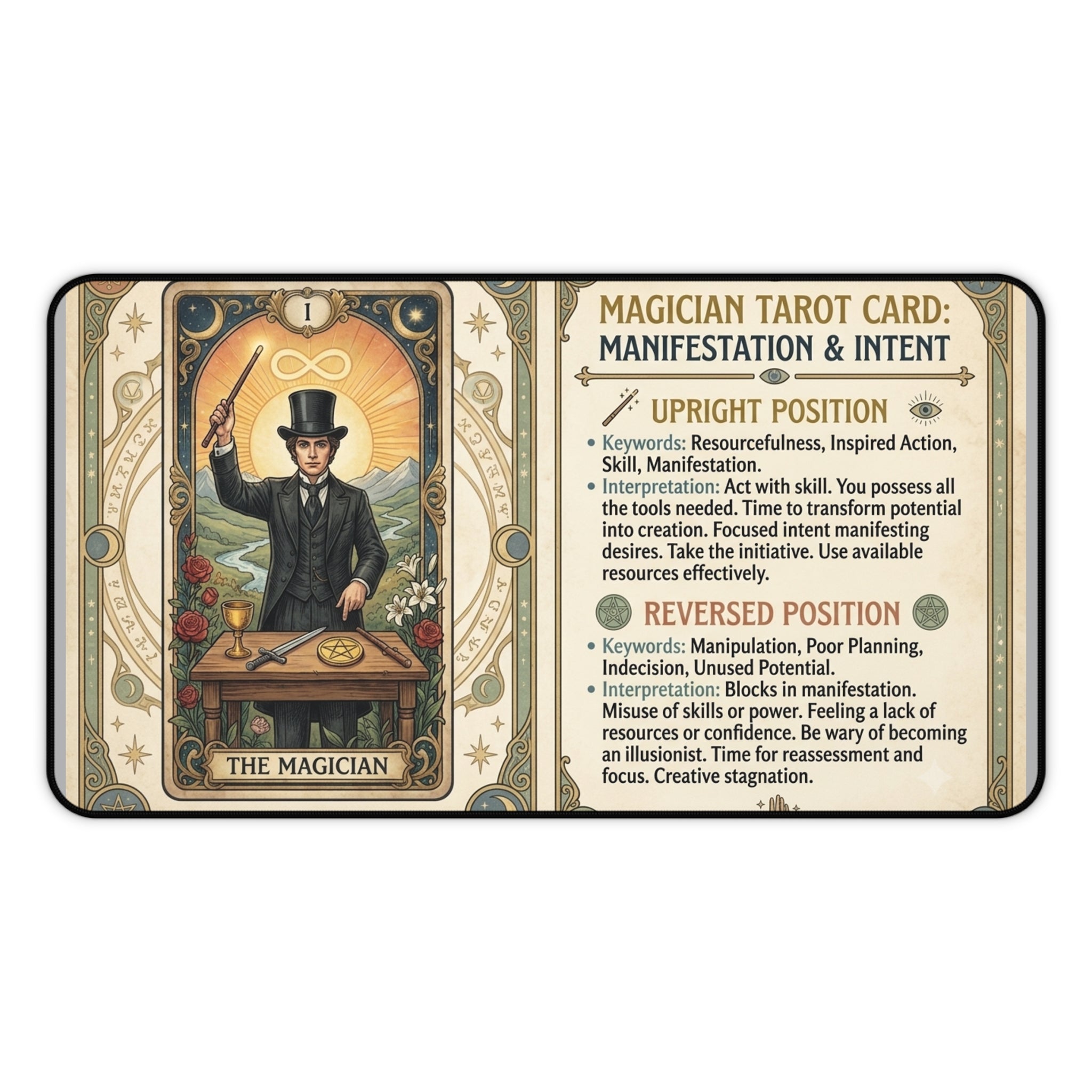 The Magician Tarot Card Desk Mat | Vintage Mystical Mouse Pad & Workspace Protector