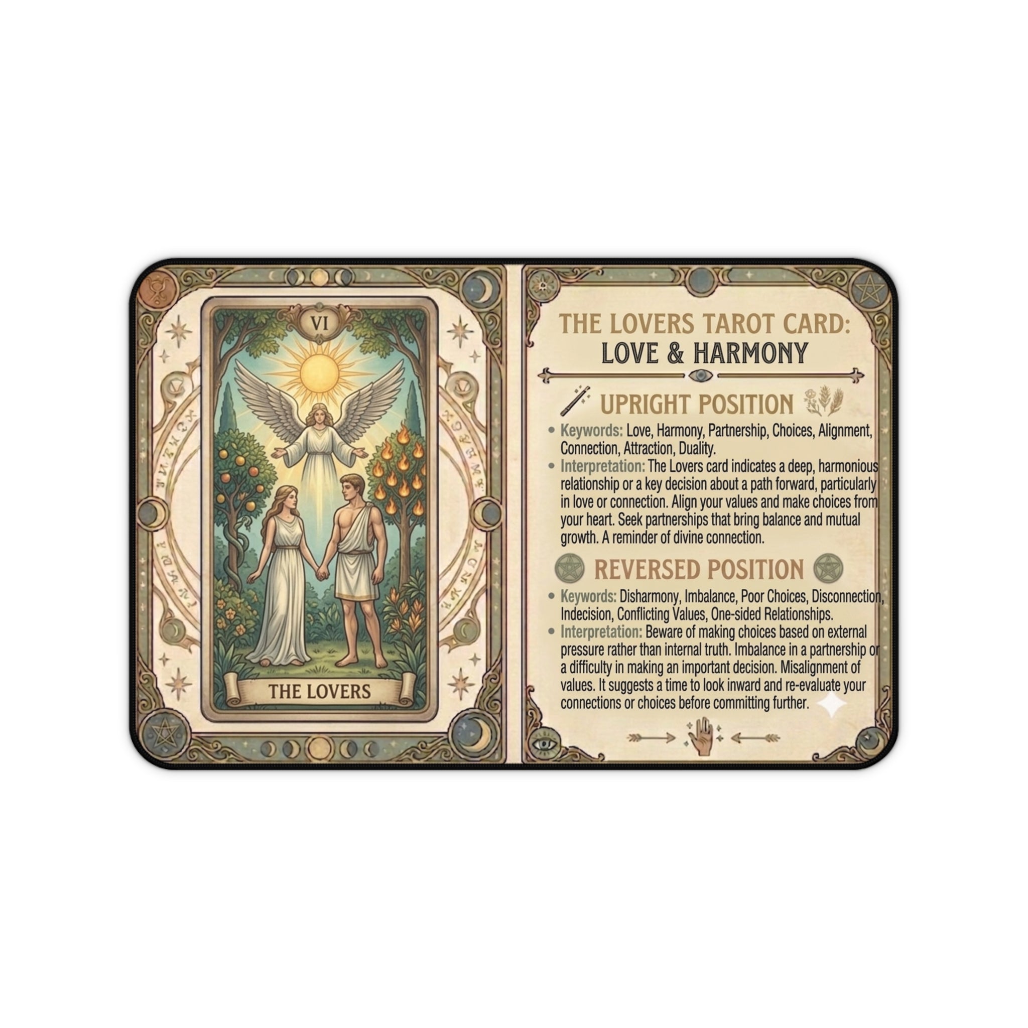 The Lovers Tarot Card Desk Mat | Mystical Mouse Pad & Vintage Occult Decor