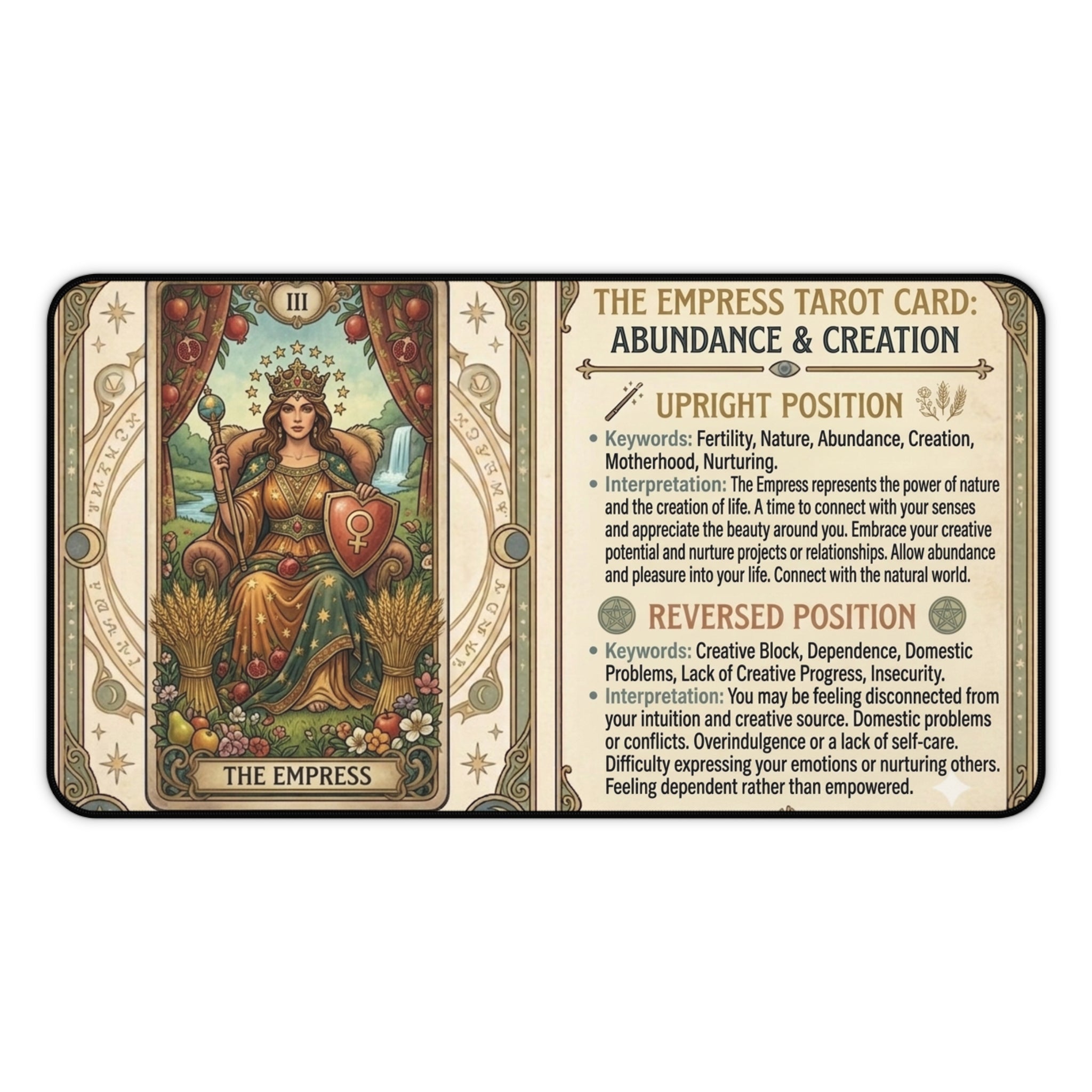 The Empress Tarot Card Desk Mat | Mystical Mouse Pad & Vintage Occult Decor