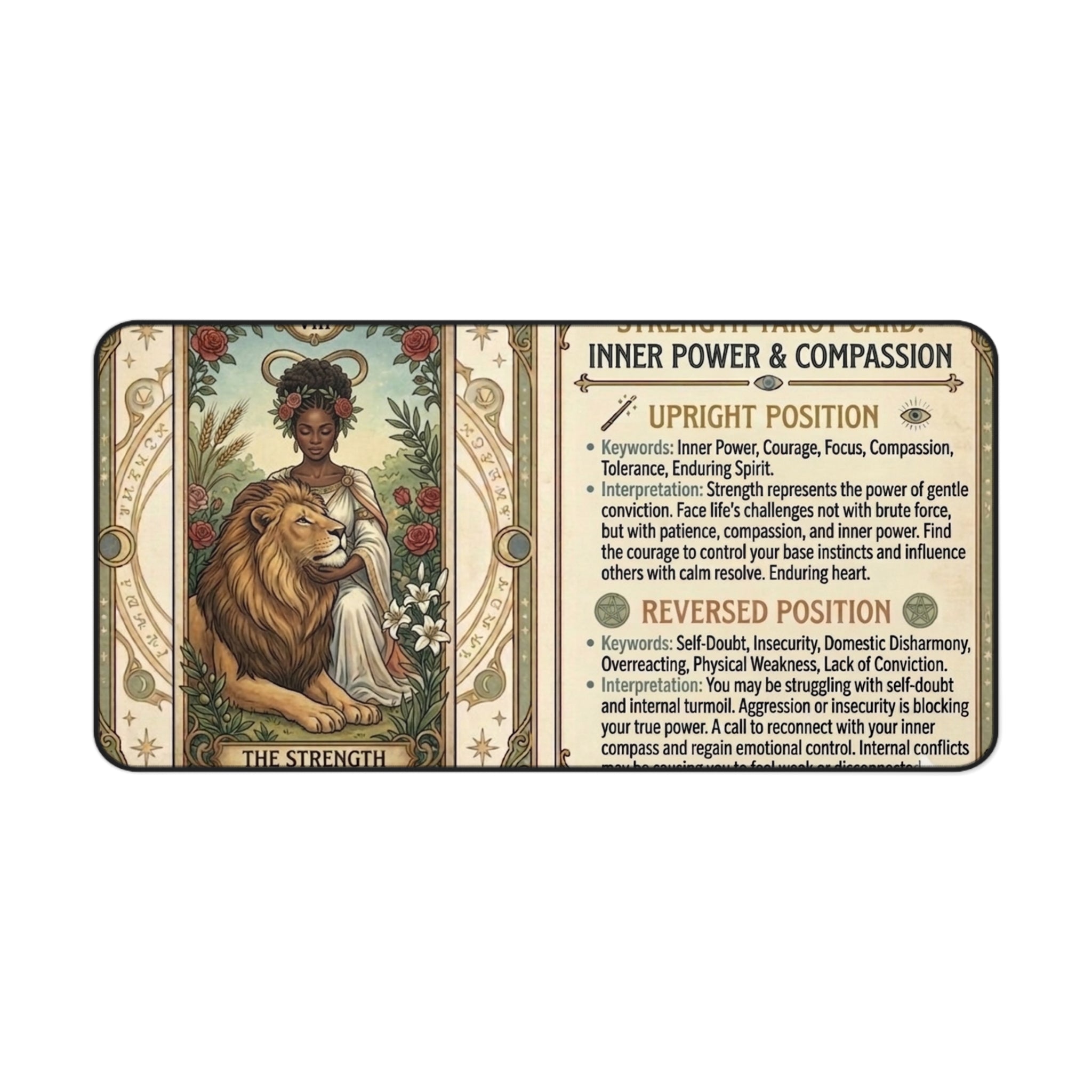 The Strength Tarot Card Desk Mat | Mystical Mouse Pad & Vintage Occult Decor