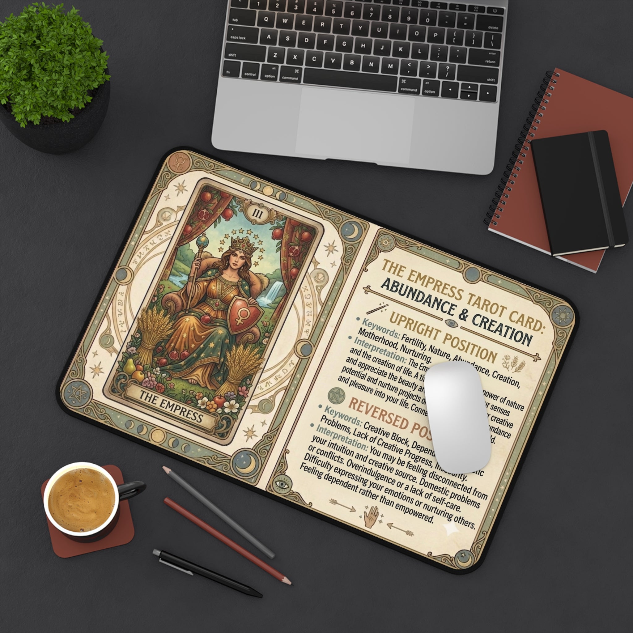 The Empress Tarot Card Desk Mat | Mystical Mouse Pad & Vintage Occult Decor