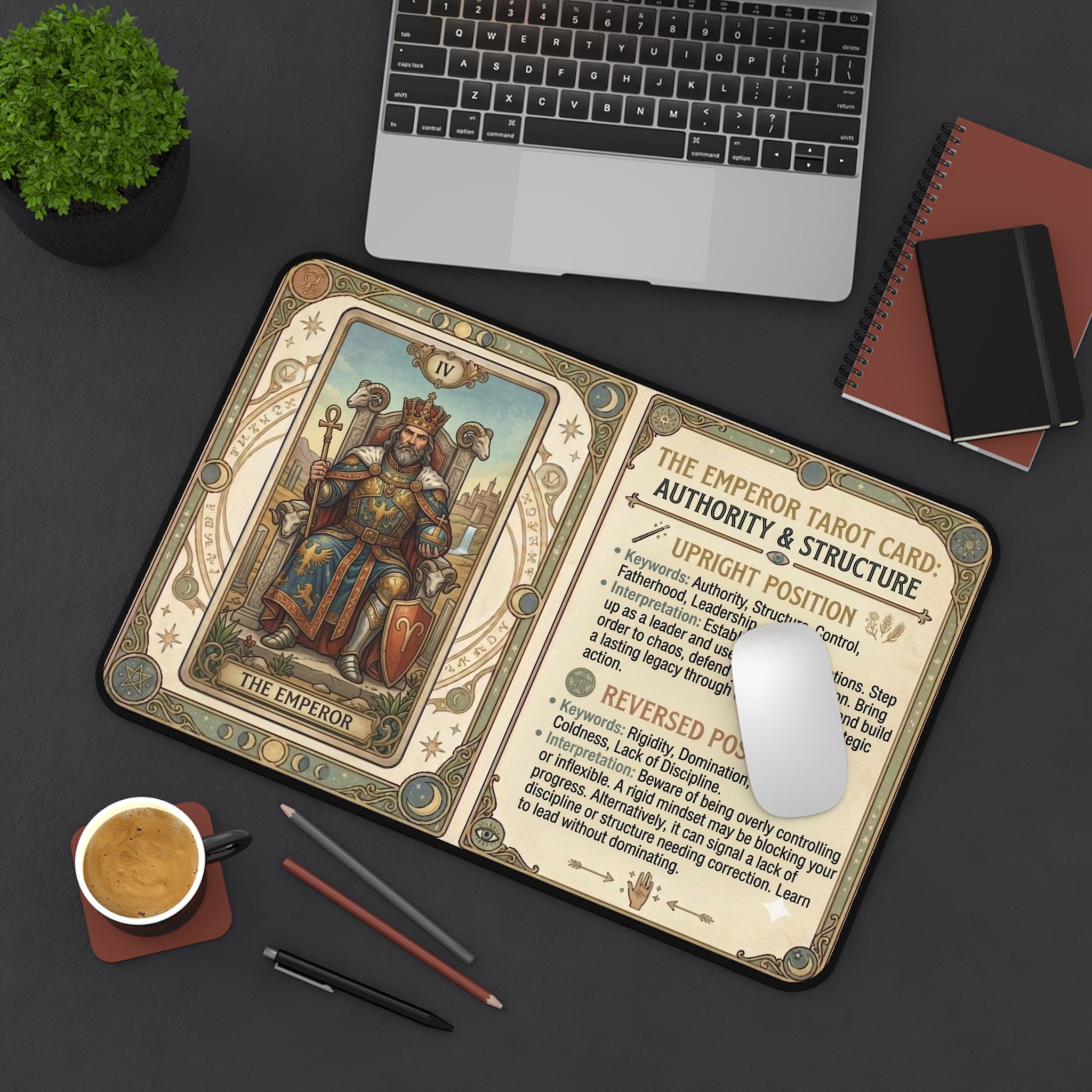 The Emperor Tarot Card Desk Mat | Mystical Mouse Pad & Vintage Occult Decor