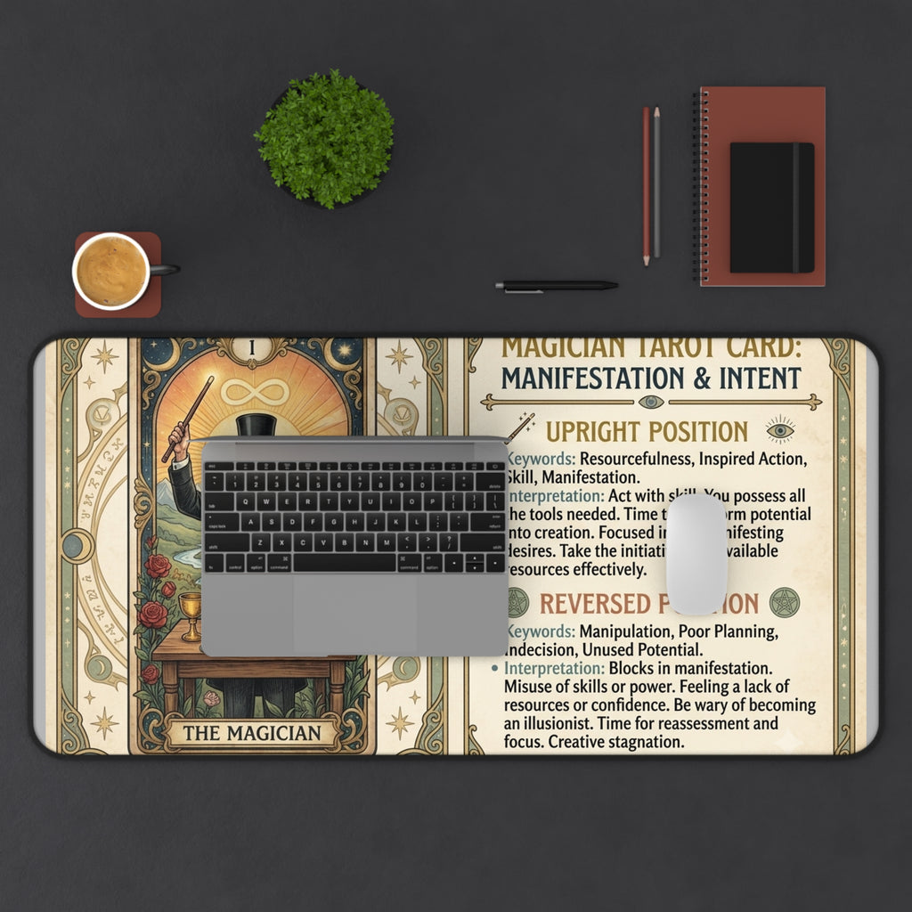 The Magician Tarot Card Desk Mat | Vintage Mystical Mouse Pad & Workspace Protector