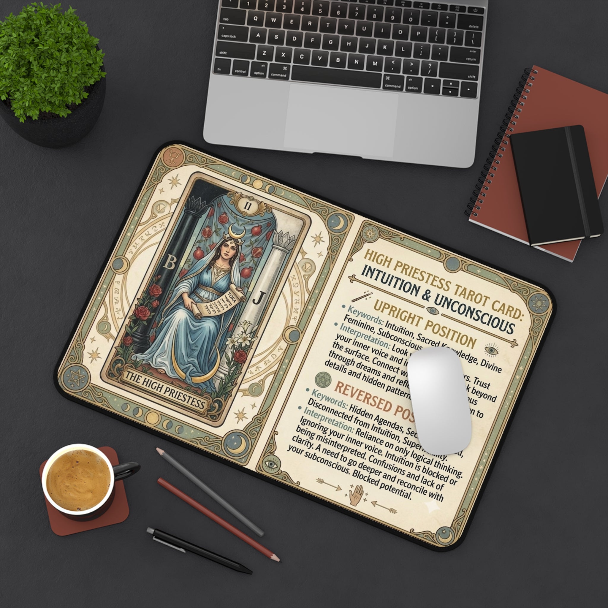 The High Priestess Tarot Card Desk Mat | Mystical Mouse Pad & Vintage Occult Decor