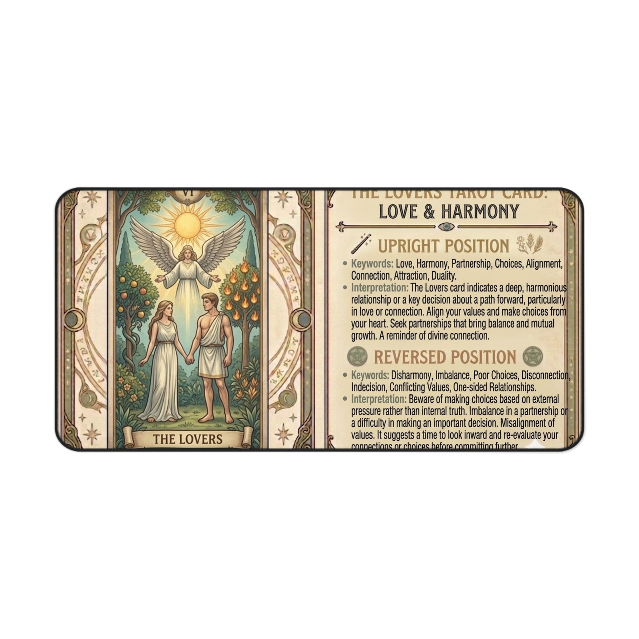 The Lovers Tarot Card Desk Mat | Mystical Mouse Pad & Vintage Occult Decor