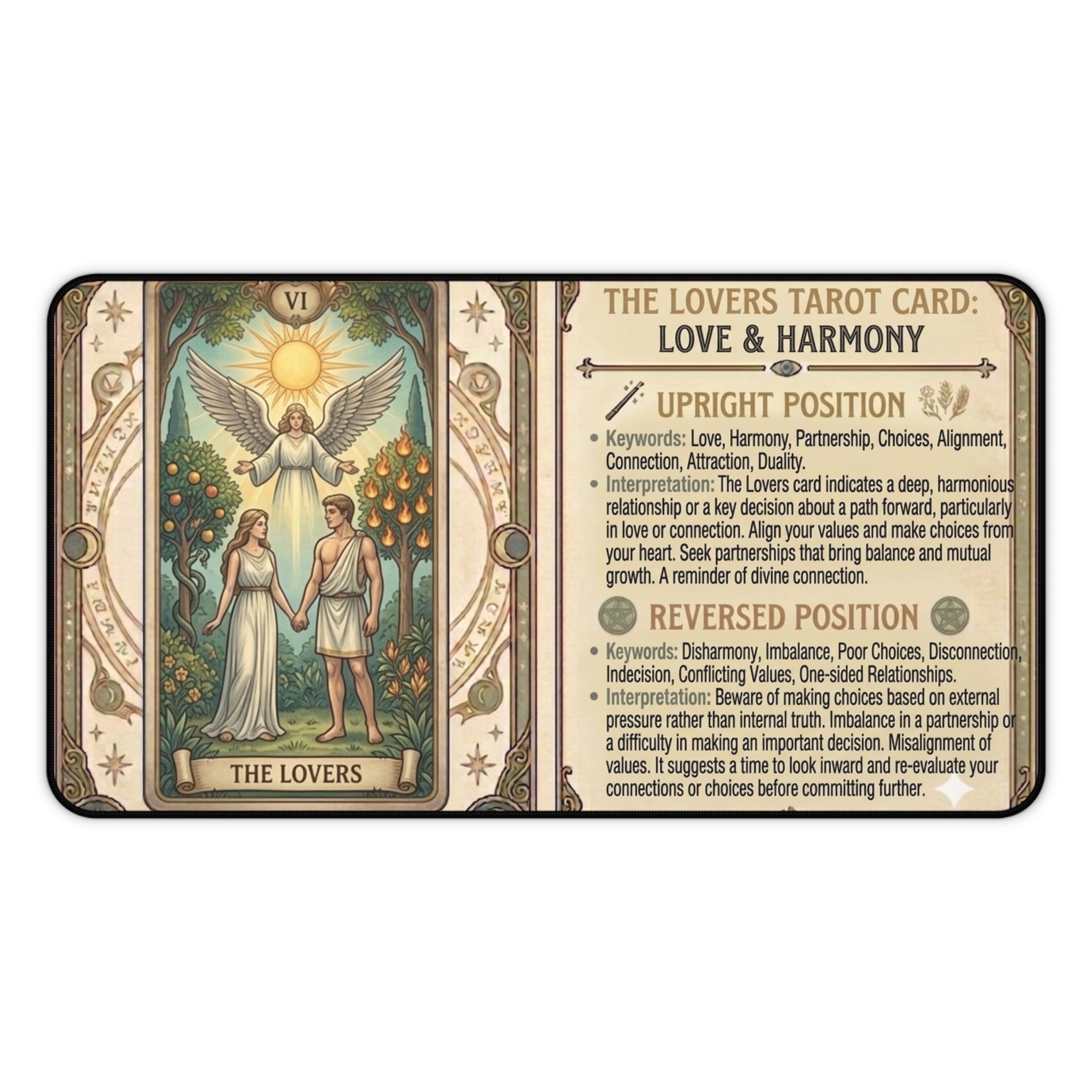 The Lovers Tarot Card Desk Mat | Mystical Mouse Pad & Vintage Occult Decor