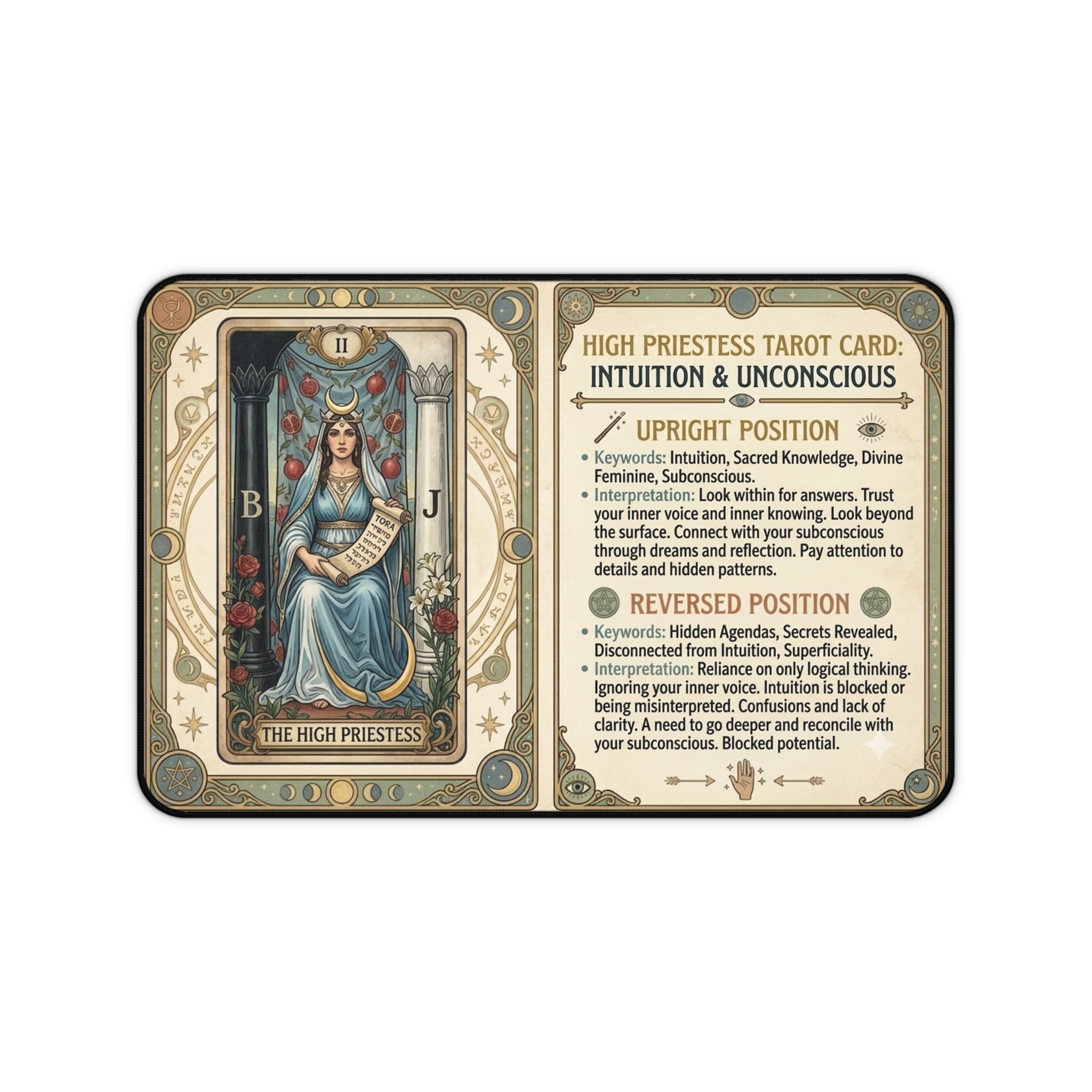 The High Priestess Tarot Card Desk Mat | Mystical Mouse Pad & Vintage Occult Decor
